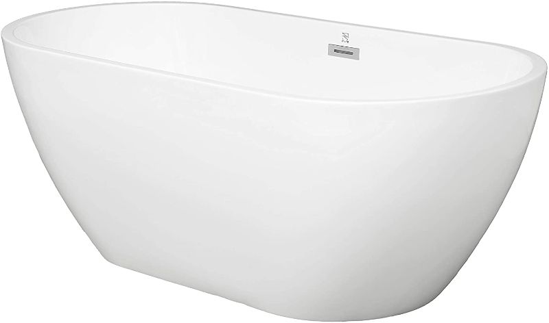 Photo 1 of 55"x29"x23" Clovis Acrylic Freestanding Soaking Bathtub,Classic Oval Shape Soaking Bathtub,Toe-Tap Chrome Drain and Classic Slotted Overflow Included, Modern White, cUPC Certified
