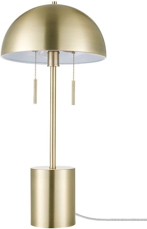 Photo 1 of Amazon Brand – Rivet 2-Light Table Lamp with Domed Metal Shade, LED Bulbs Included, 23.5"H, Matte Brass
