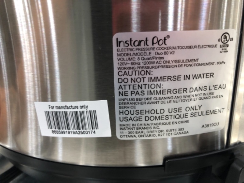 Photo 4 of Instant Pot Duo 7-in-1 Electric Pressure Cooker, Slow Cooker, Rice Cooker, Steamer, Sauté, Yogurt Maker, Warmer & Sterilizer, 8 Quart, Stainless Steel/Black
