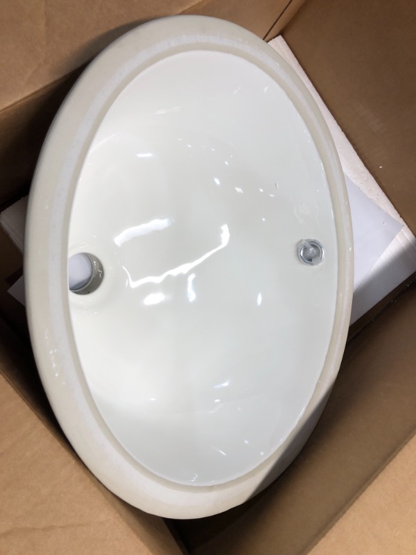 Photo 2 of 14-in Glazed Ceramic Oval Undermount Bathroom Sink with Overflow in White