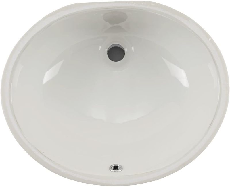 Photo 1 of 14-in Glazed Ceramic Oval Undermount Bathroom Sink with Overflow in White