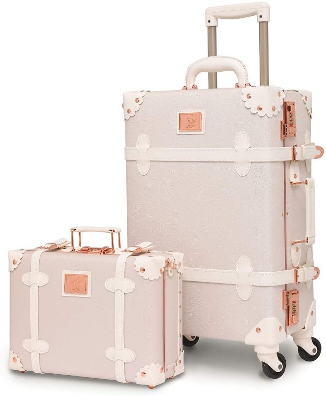 Photo 1 of urecity Womens Luxury Vintage Trunk Luggage Set 2 Piece Cute Retro Pink Hardside Suitcase 24"