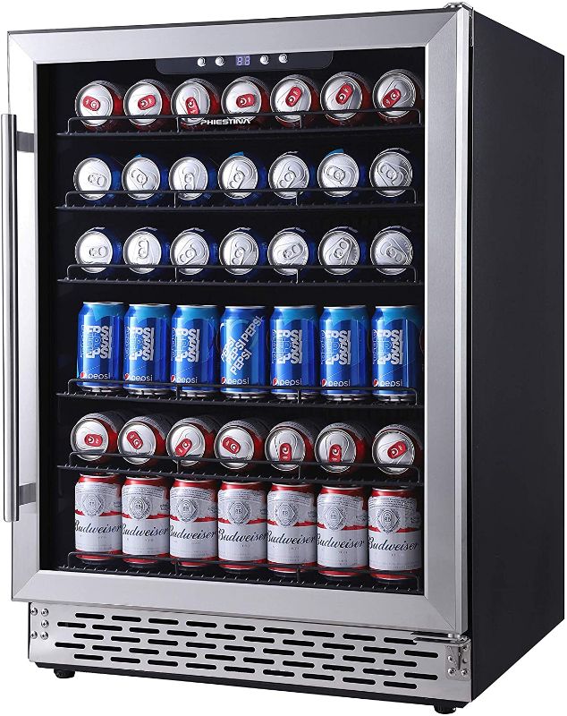 Photo 1 of Phiestina 24 Inch Beverage Cooler Refrigerator - 175 Can Built-in or Free Standing Beverage Fridge with Glass Door for Soda Beer or Wine - Drink Fridge For Home Bar or Office
