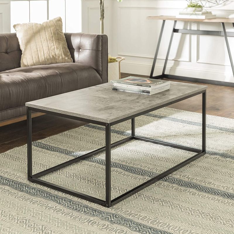 Photo 1 of  (TABLE TOP ONLY)Walker Edison Modern Metal Frame Open Rectangle Coffee Accent Living Room Ottoman End Table, 42 Inch, Dark Concrete
