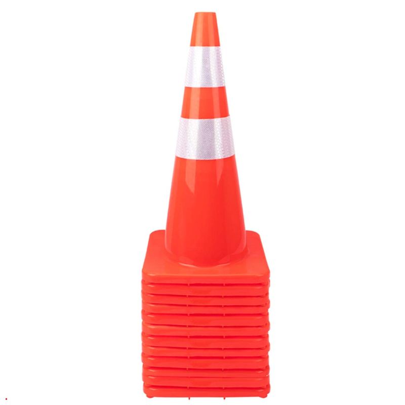 Photo 1 of [ 12 Pack ] 28" Traffic Cones Plastic Road Cone PVC Safety Road Parking Cones Weighted Hazard Cones Construction Cones for Traffic Fluorescent Orange w/4" w/6" Reflective Strips Collar (12)
