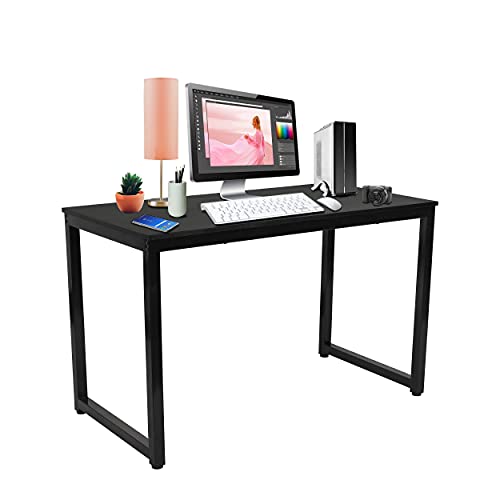 Photo 1 of Halter Computer Desk, Modern Work Desk for Home Office, Gaming Study Writing PC or Laptop Desk Table for Small Spaces, Black Wood Desk, Black Frame, 4
