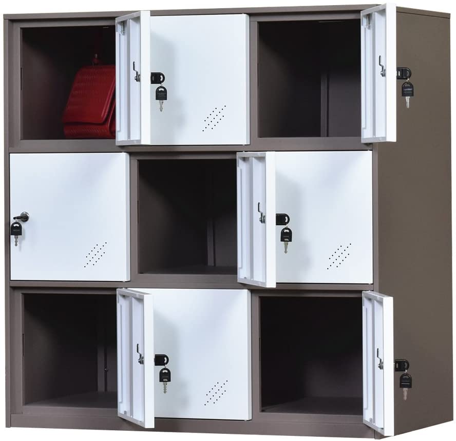 Photo 1 of 9 Door Metal Locker, Office Cabinet Locker,Living Room and School Locker Organizer,Home Locker Organizer Storage for Kids,Bedroom and Office Storage Cabinet with Doors and Lock for Cloth White
