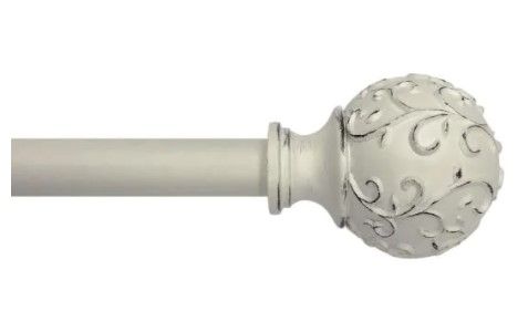 Photo 1 of 66 in. - 120 in. Telescoping 3/4 in. Single Curtain Rod Kit in White with Farmhouse Ball Finial