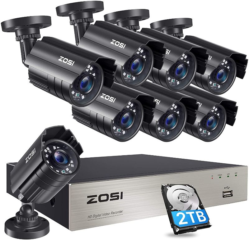 Photo 1 of ZOSI 8CH 1080P Security Camera System Outdoor with 2TB Hard Drive,H.265+ 5MP Lite CTV DVR Recorder with 8pcs HD 1920TVL Surveillance Home Cameras with 80ft Night Vision,Remote Access,Motion Alert