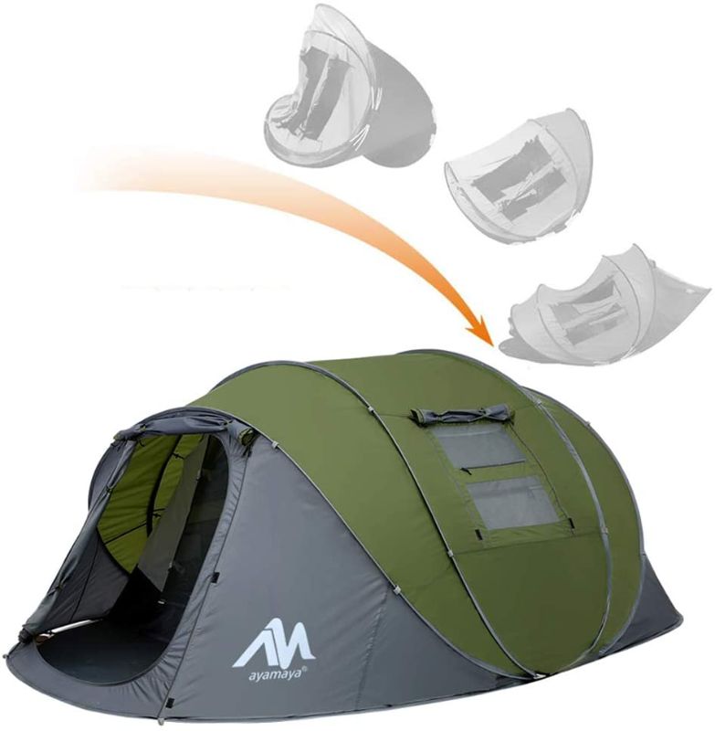 Photo 1 of ayamaya Pop Up Tents with Vestibule for 2-3-4-6 Person - Double Layer Waterproof Easy Setup Family Camping Tent Big Enough for 2-6 People - Ventilated Mesh Windows Dome Tents Outdoor Gifts