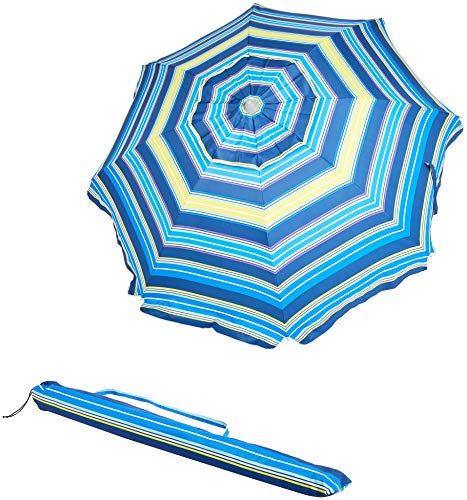 Photo 1 of  Basics Beach Umbrella - Blue/Yellow Striped