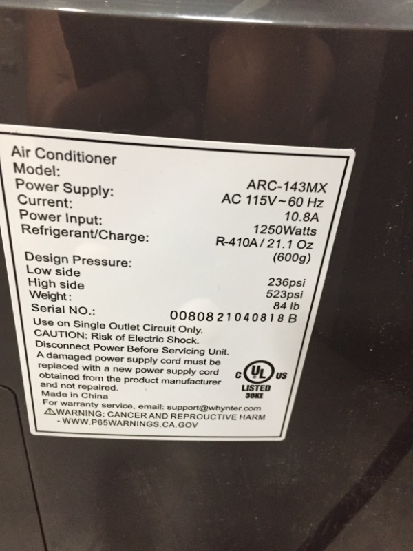 Photo 4 of Whynter 14000-BTU Dual Hose Portable Air Conditioner ARC-143MX with 3M Antimicrobial Filter