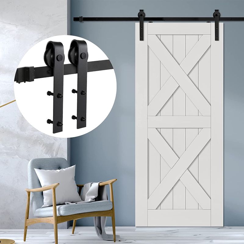 Photo 1 of Blackant 6.6FT Sliding Barn Wood Door Hardware Kit Heavy Duty Door Rail Rail Track System Smoothly and Quietly Single Barn Door Hardware Fit 36”-40” Wide Door Panel (J Shape Hangers)