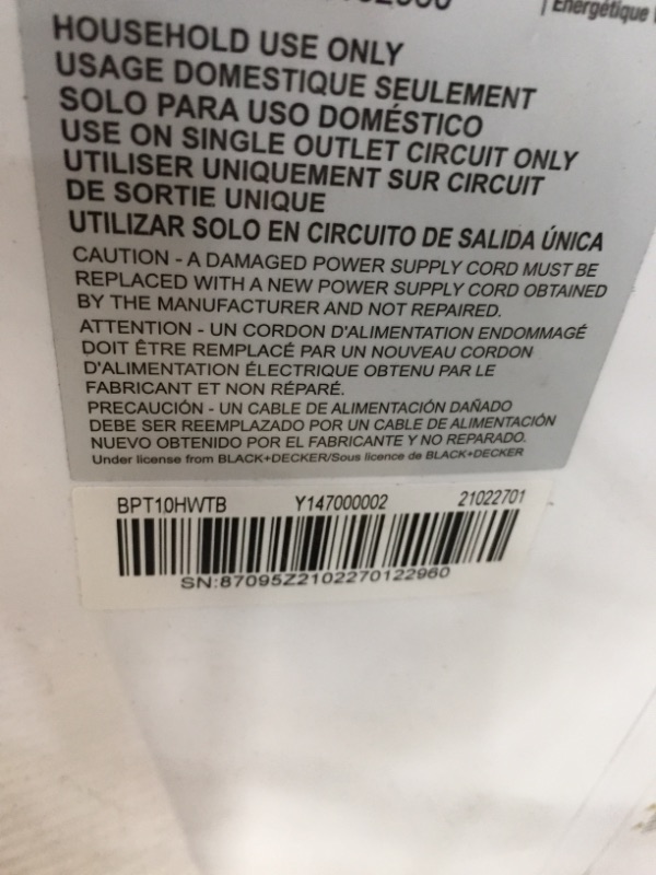 Photo 2 of BLACK+DECKER BPP08WTB Portable Air Conditioner with Remote Control, 12,000 BTU, Cools Up to 350 Square Feet, White, 8,000 BTU SACC/CEC (12,000 BTU ASHRAE)