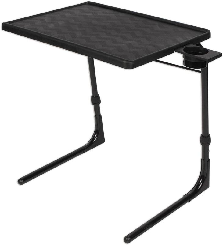 Photo 1 of Table-Mate II Plus Stable-Tech Folding TV Tray Tables with Cup Holder - Lightweight Adjustable 6 Height 3 Tilt Angle Adjustments - TV Dinner Tray with Compact Storage (Black)
