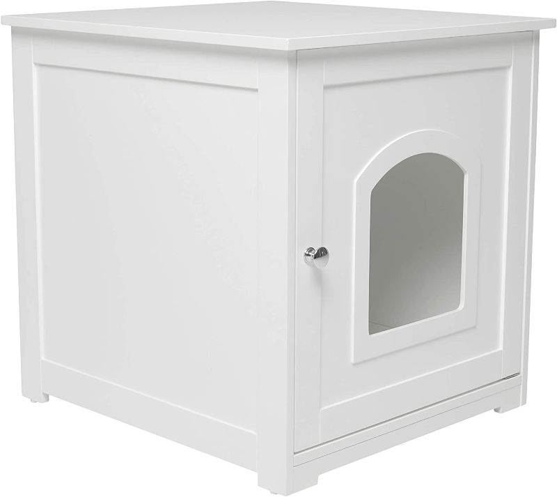 Photo 1 of zoovilla Kitty Litter Loo Indoor Hidden Litter Box Enclosure Furniture, Litter Box Cabinet with Framed Panels and Arched Doorways
