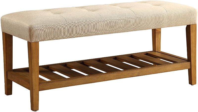 Photo 1 of ACME Furniture 96682 Charla Bench, Beige & Oak, One Size
