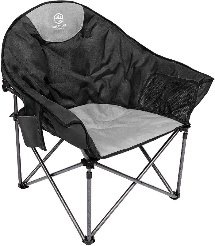 Photo 1 of (BROKEN OFF JOINT CLASP) 
Coastrail Outdoor Oversized Padded Camping Chair Round Moon Saucer Folding Chair Outdoor Club Chair with Cup Holder, Supports 350lbs
