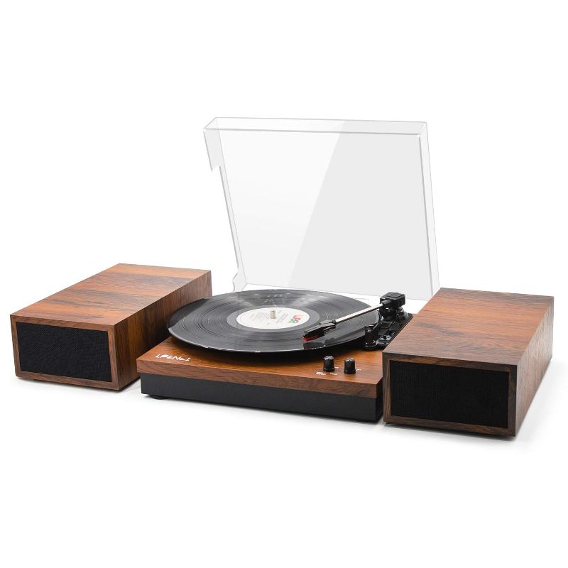 Photo 1 of (CRACKED PLASTIC CASE) 
LP&No.1 Bluetooth Vinyl Record Player, Belt-Drive Stereo Turntable for 3-Speed Vinyl Records with Convert Vinyl to Digital (Analog & USB), Built-in Speakers and RCA Output, Dark Brown
