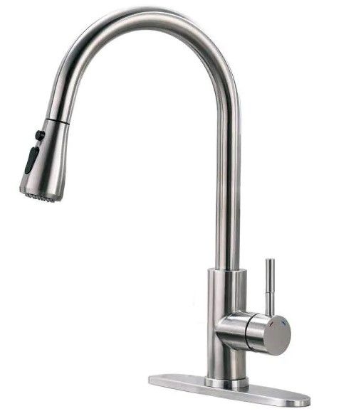Photo 1 of (SCRATCH DAMAGES) 
Modern Single-Handle Pull-Down Sprayer Kitchen Faucet with Lead-free in Stainless Steel Brushed Nickel Silver
