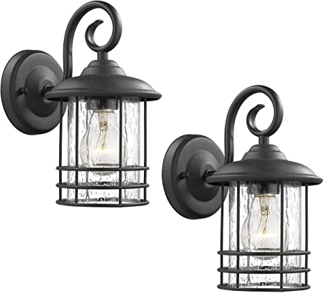 Photo 1 of Emliviar 1-Light Outdoor Wall Lantern 2 Pack, Exterior Wall Lamp Light in Black Finish with Clear Seeded Glass -Twin Pack, OS-1803CW1
