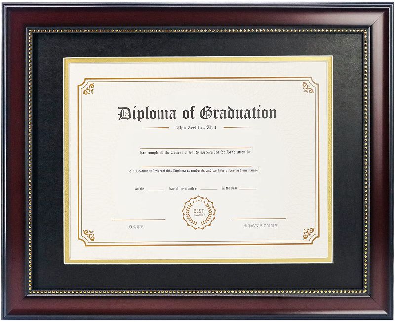 Photo 1 of (MISSING GOLD BACKING) 
GraduatePro 11x14 Diploma Frame Display 8.5x11 Document Certificate, CPA License Frame, Professional Wooden Look with Black Over Gold Mat, College...
