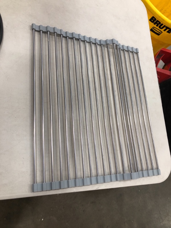 Photo 1 of 17.7" x 15.5" Large Dish Drying Rack, Attom Tech Home Roll Up Dish Racks Multipurpose Foldable Stainless Steel Over Sink Kitchen Drainer Rack for Cups Fruits Vegetables

