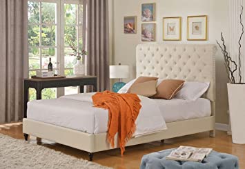 Photo 1 of (BOX 2 OF 2) 
(THIS IS NOT A COMPLETE BED SET) 


Home Life Cloth Light Beige Cream Linen 51" Tall Headboard Platform Bed with Slats King