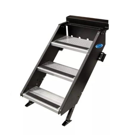 Photo 1 of MORryde StepAbove Adjustable 30 to 33.5 Inch 3 Step Portable RV Camper Motorhome Solid Entry Stair for 24 Inch Wide Doorways with Quick Release
