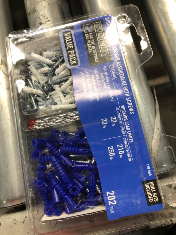 Photo 2 of #8-10 White and #10-12 Blue Ribbed Plastic Anchor Pack with Screws (202-Piece)
