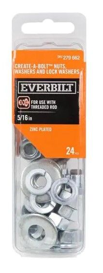 Photo 1 of 5/16 in. Zinc-Plated Nut, Washer and Lock Washer (Seven boxes of 24-Piece per Pack)
