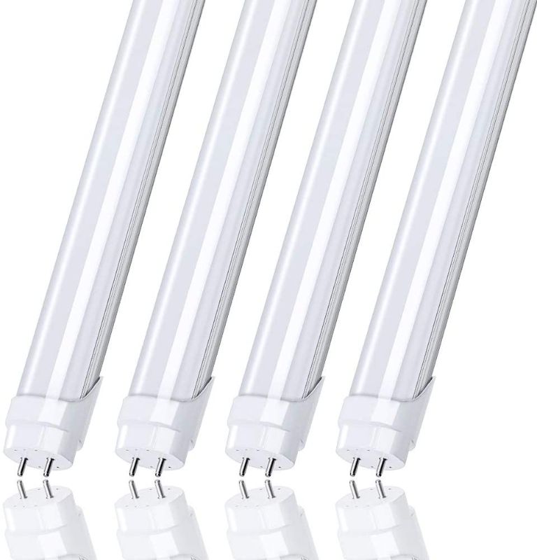 Photo 1 of 4FT T8 LED Light Tube, 22 Watts, 6000K, 2400 Lumens, Dual-End Powered, Ballast Bypass, Frosted Cover, T8 T10 T12 Fluorescent Light Bulbs Replacement - 4 Pack