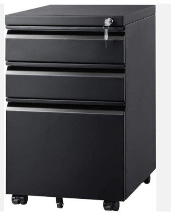 Photo 1 of DEVAISE 3 Drawer Mobile File Cabinet with Lock, Under Desk Metal Filing Cabinet for Legal/Letter/A4 File, Fully Assembled Except Wheels, Black
