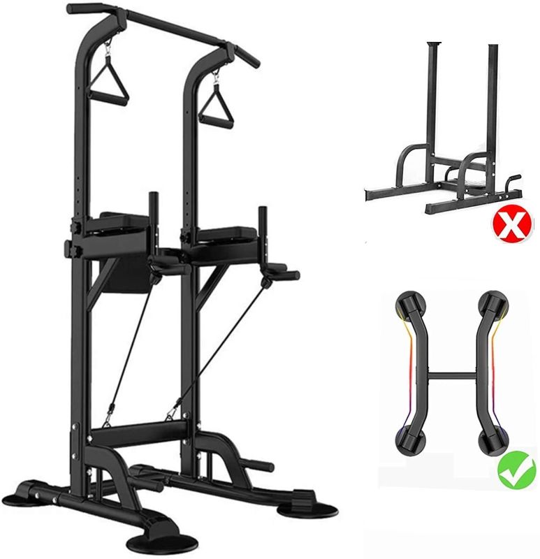 Photo 1 of Power Tower Dip Station Pull Up Bar Exercise Tower Adjustable Pull Up Station Pull Up Tower Bar for Home Gym Multi-Function Strength Training Fitness Equipment with Backrest and Armrest 330LBS