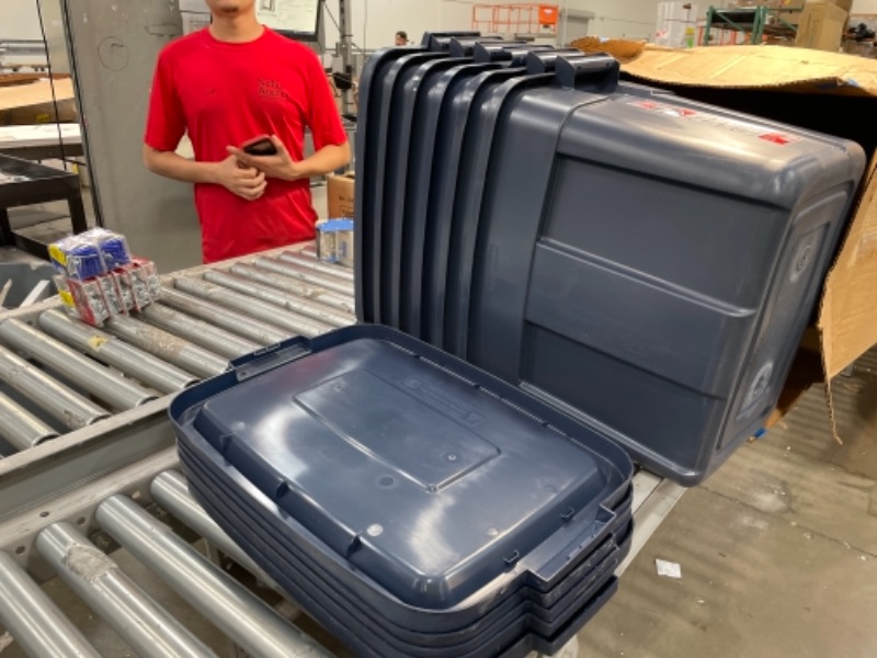 Photo 2 of 6 containers Rubbermaid® Roughneck Totes, 18-Gallon, Dark Indigo Metallic Item # 4760522

