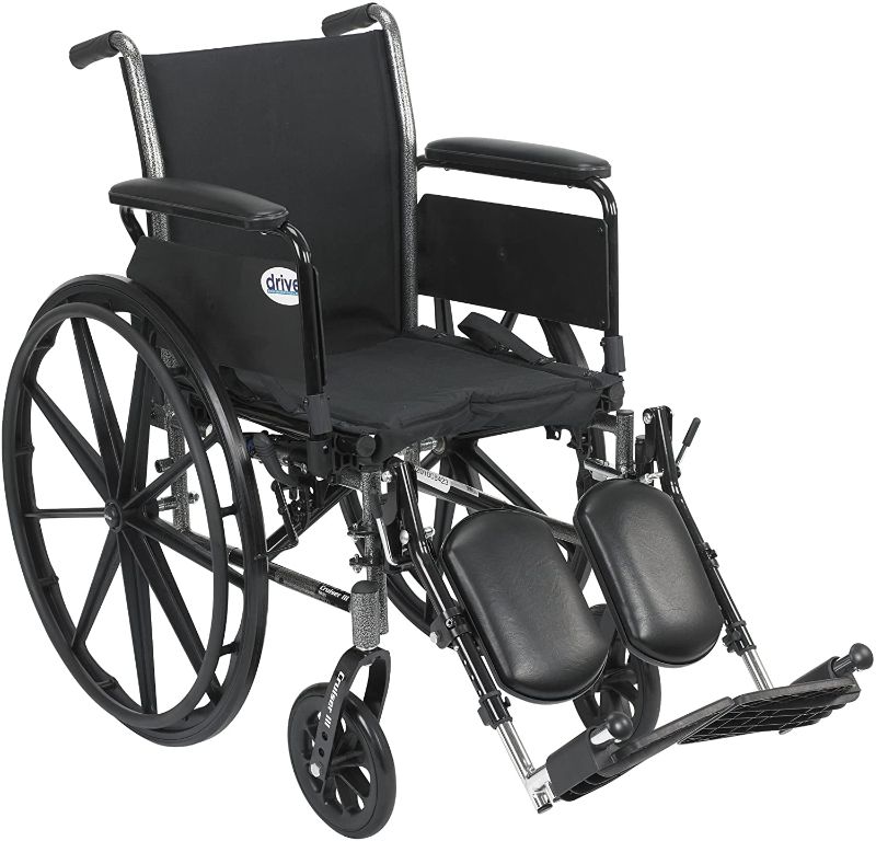 Photo 1 of Drive Medical K320DFA-ELR Cruiser III Lightweight Folding Wheelchair with Flip Back Detachable Full Arms and Elevating Legrest, Black, 1.6 Foot
