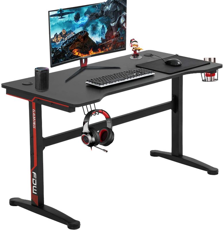 Photo 1 of Gaming Desk Computer Desk Home Office Desk Extra Large Modern Ergonomic PC Carbon Fiber Writing Desk Table with Cup Holder Headphone Hook