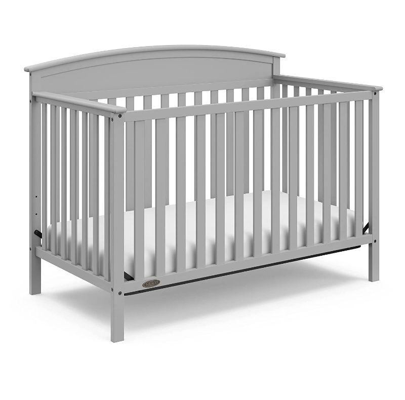 Photo 1 of Graco Benton 4-in-1 Convertible Crib (Pebble Gray) Solid Pine and Wood Product Construction, Converts to Toddler Bed, Day Bed, and Full Size Bed (Mattress Not Included)