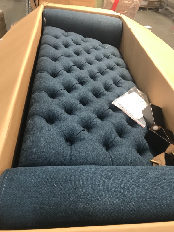 Photo 1 of Christopher Knight Home Keiko Fabric Armed Storage Bench, Dark Blue
