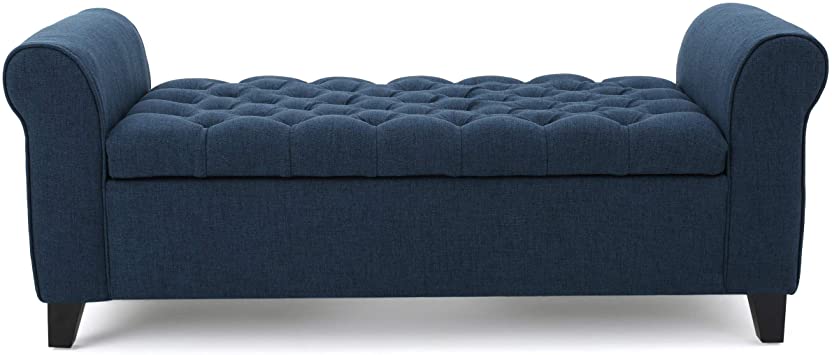Photo 1 of Christopher Knight Home Keiko Fabric Armed Storage Bench, Dark Blue
