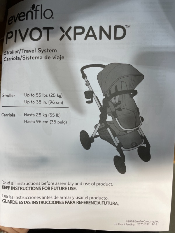 Photo 3 of Evenflo Pivot Xpand Modular Travel System with Safemax Infant Car Seat-Stallion