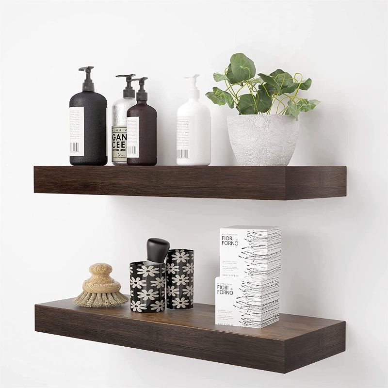 Photo 1 of BAMFOX Floating Wall Shelf Set of 2,Natural Bamboo Wall Decor Storage Shelf?Wall Mount Display Rack for Bedroom, Living Room, Bathroom, Kitchen, Office and More
