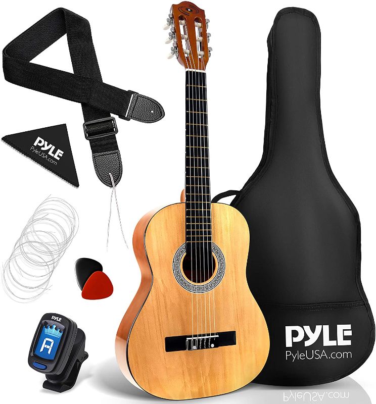 Photo 1 of Beginner 30” Classical Acoustic Guitar - 1/4 Junior Size 6 String Linden Wood Guitar w/ Gig Bag, Tuner, Nylon Strings, Picks, Strap, For Beginners, Adults - Pyle PGACLS30