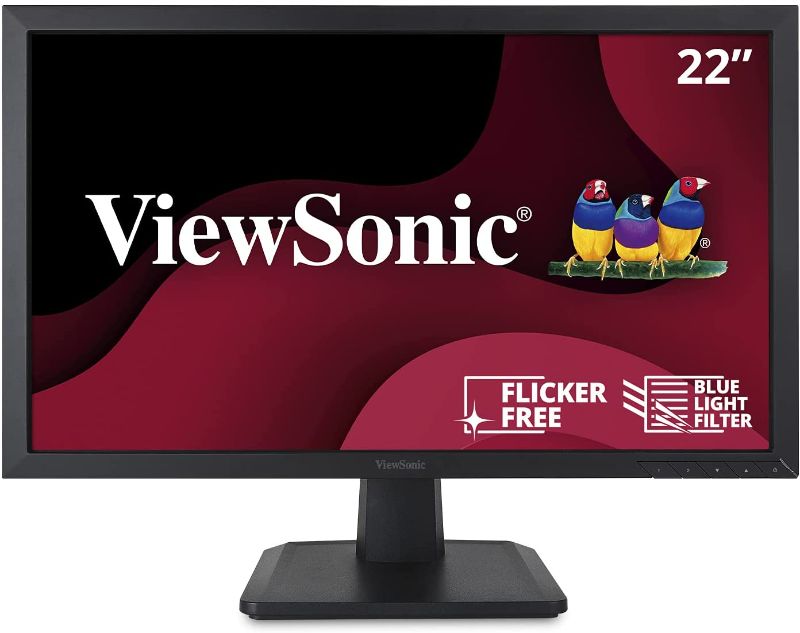 Photo 1 of ViewSonic Black 21.5" 5ms Widescreen LED Backlight LCD 16:9 Full HD 1080P Monitor, 250 cd/m2 1000:1 (typ.) / 10,000,000:1 (Dynamic), DVI/D-Sub, Built-in Speakers, VESA Mountable