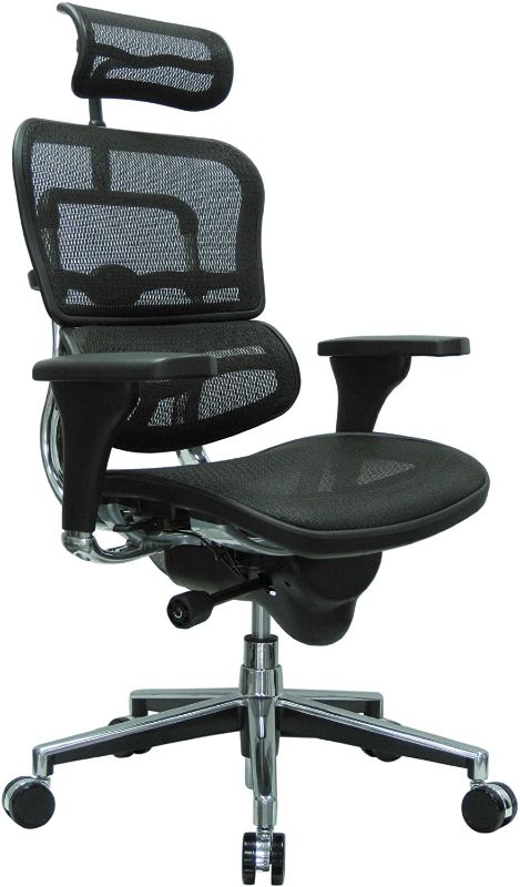 Photo 1 of *USED*
*MISSING hardware and manual* 
Ergohuman High Back Swivel Chair with Headrest, Black Mesh & Chrome Base
