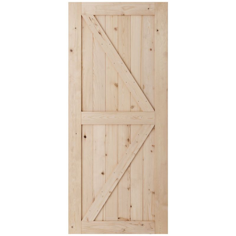 Photo 1 of *MISSING manual and hardware* 
SMARTSTANDARD 36IN x 84IN SLIDING BARN WOOD DOOR PRE-DRILLED READY TO ASSEMBLE, DIY UNFINISHED SOLID CYPRESS WOOD PANELLED SLAB, INTERIOR SINGLE DOOR ONLY, NATURAL, K-FRAME
