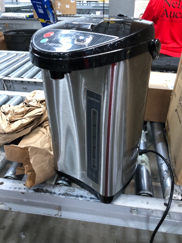 Photo 2 of *USED*
Chefman Electric Hot Water Pot Urn w/ Auto & Manual Dispense Buttons, Safety Lock, Instant Heating for Coffee & Tea, Auto-Shutoff/Boil Dry Protection, Insulated Stainless Steel, 5.3L/5.6 Qt/30+ Cups
