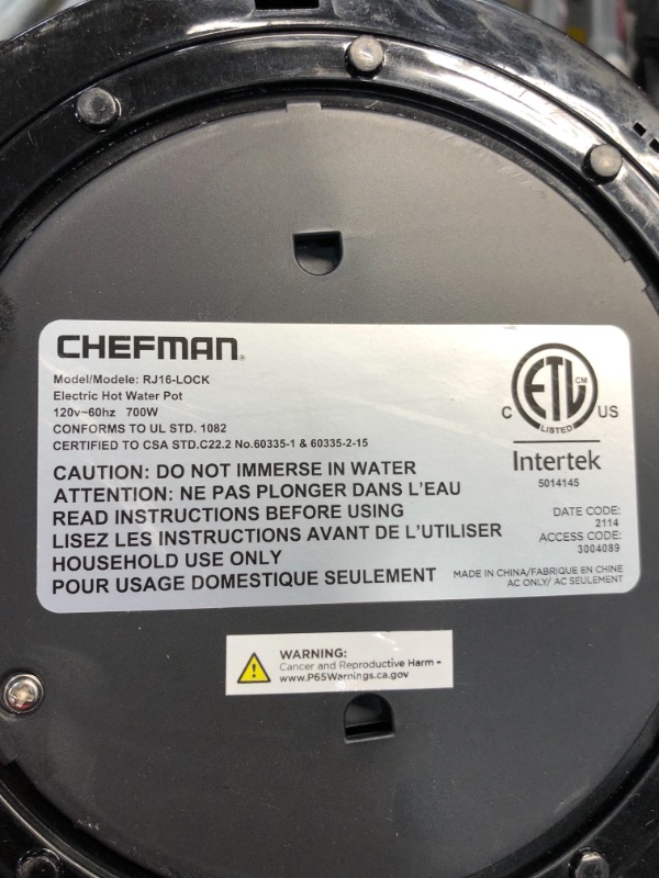 Photo 5 of *USED*
Chefman Electric Hot Water Pot Urn w/ Auto & Manual Dispense Buttons, Safety Lock, Instant Heating for Coffee & Tea, Auto-Shutoff/Boil Dry Protection, Insulated Stainless Steel, 5.3L/5.6 Qt/30+ Cups
