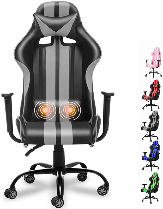 Photo 1 of FERGHANA Gamer Chair, Gaming Chairs Massage, Ergonomic Gaming Chair, PC Gaming Chair, Gaming Chair, Massage Game Chair for Adults Teens for Gaming Working Room Decor (Cool Grey)
