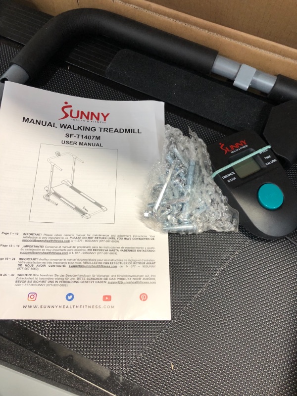 Photo 3 of *previously opened*
Sunny Health & Fitness Manual Walking Treadmill, Black/Grey